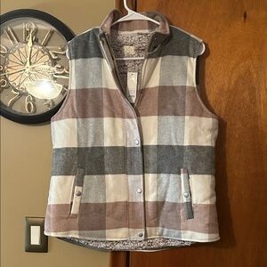 Francesca's Collections Plaid Vest - Gray, Cream, and Brown Large brand new